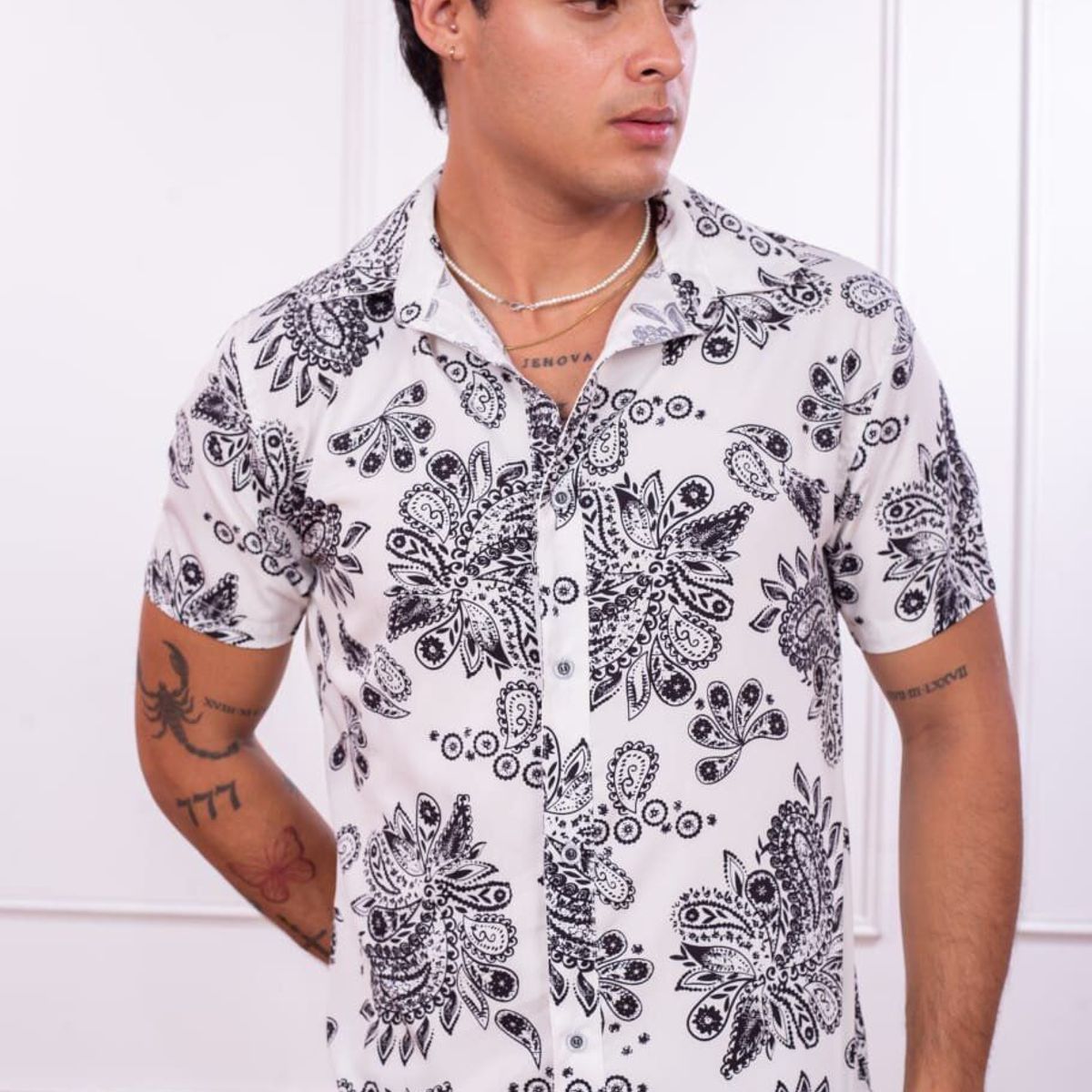 DM DEXMEN - Camisa Dexmen Seda con diseño Blanco Promocion