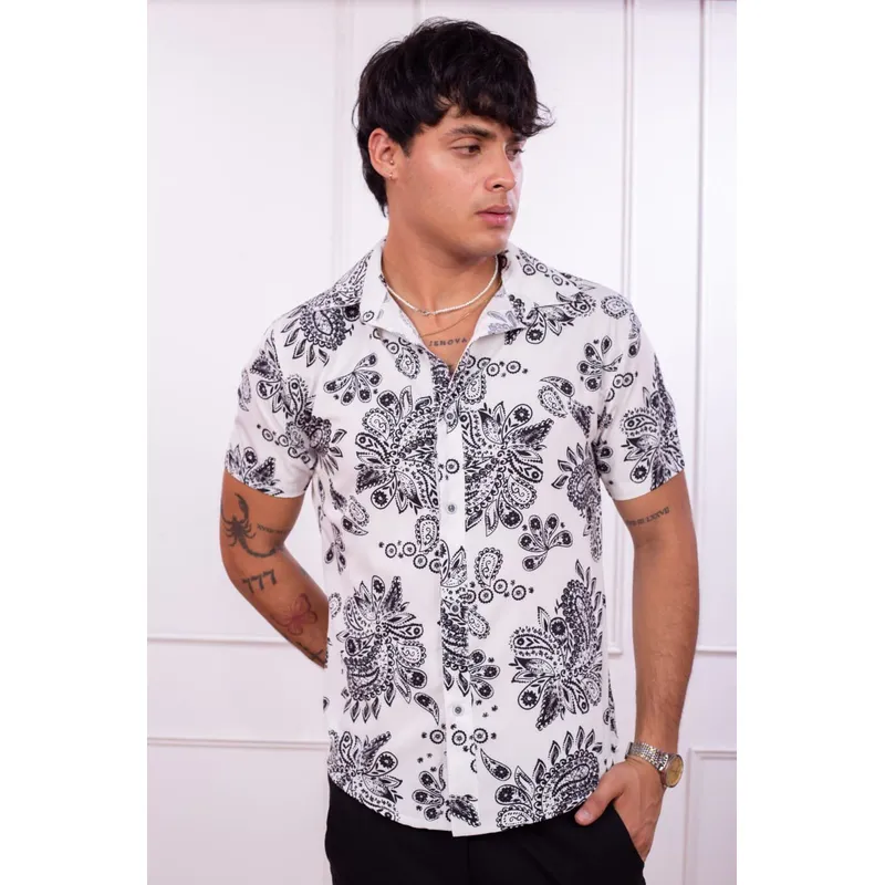 DM DEXMEN - Camisa Dexmen Seda con diseño Blanco Promocion