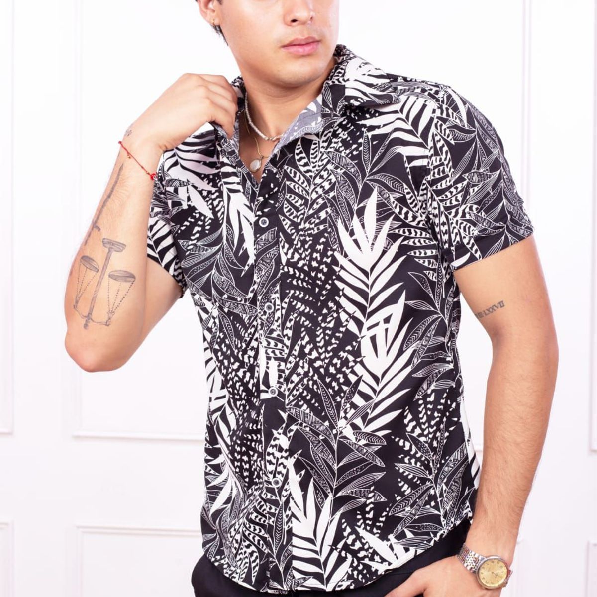 DM DEXMEN - Camisa Dexmen Seda con diseño Negro Promoción