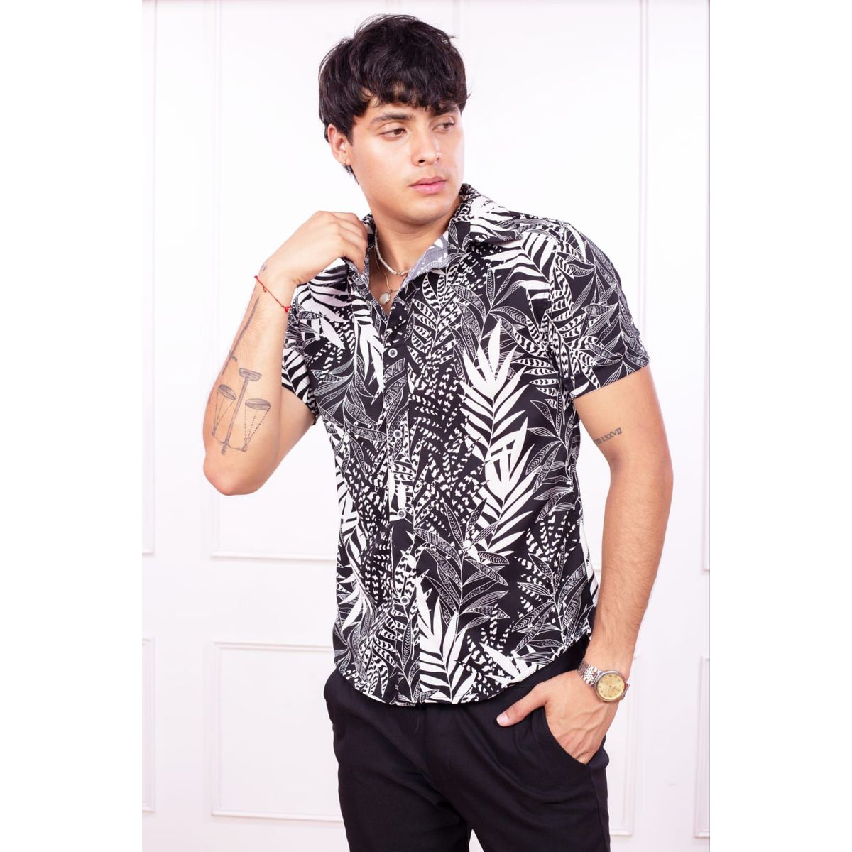 DM DEXMEN - Camisa Dexmen Seda con diseño Negro Promoción