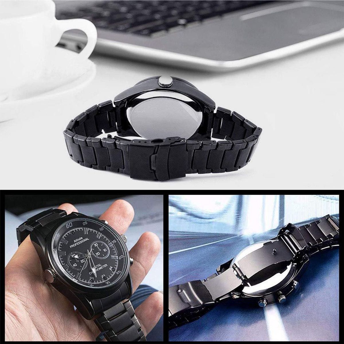 MN ELECTRONICS - Reloj Iinfrarojo Espia C6 32GB FHD IR Correa Metal Negra