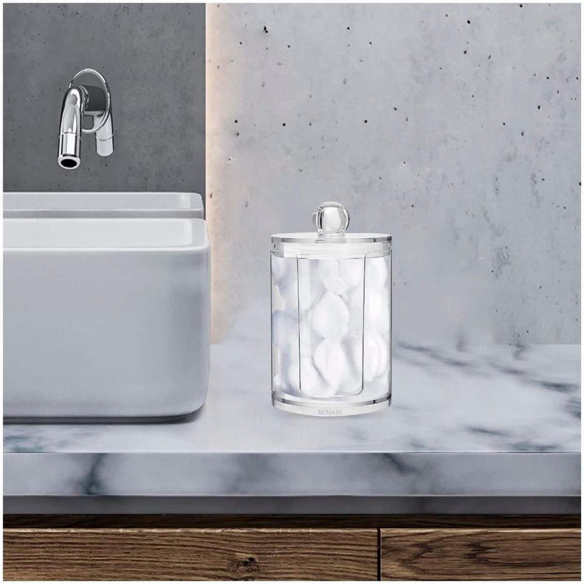 MINARI - Organizador Acrílico Dispensador de Algodón Maquillaje A160