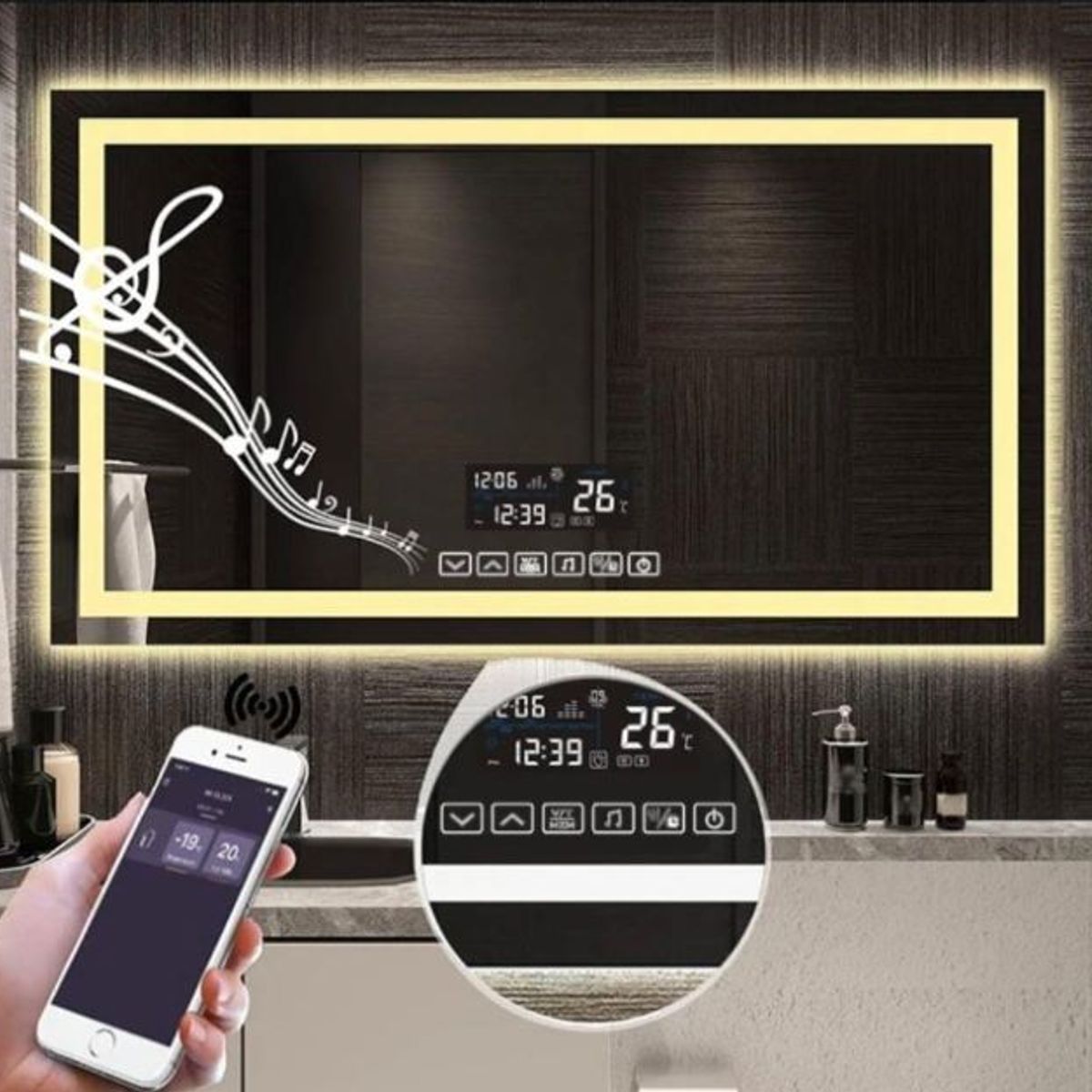 XERACOM - ESPEJO DE BAÑO CON LUZ LED BLUETOOTH Y PARLANTES