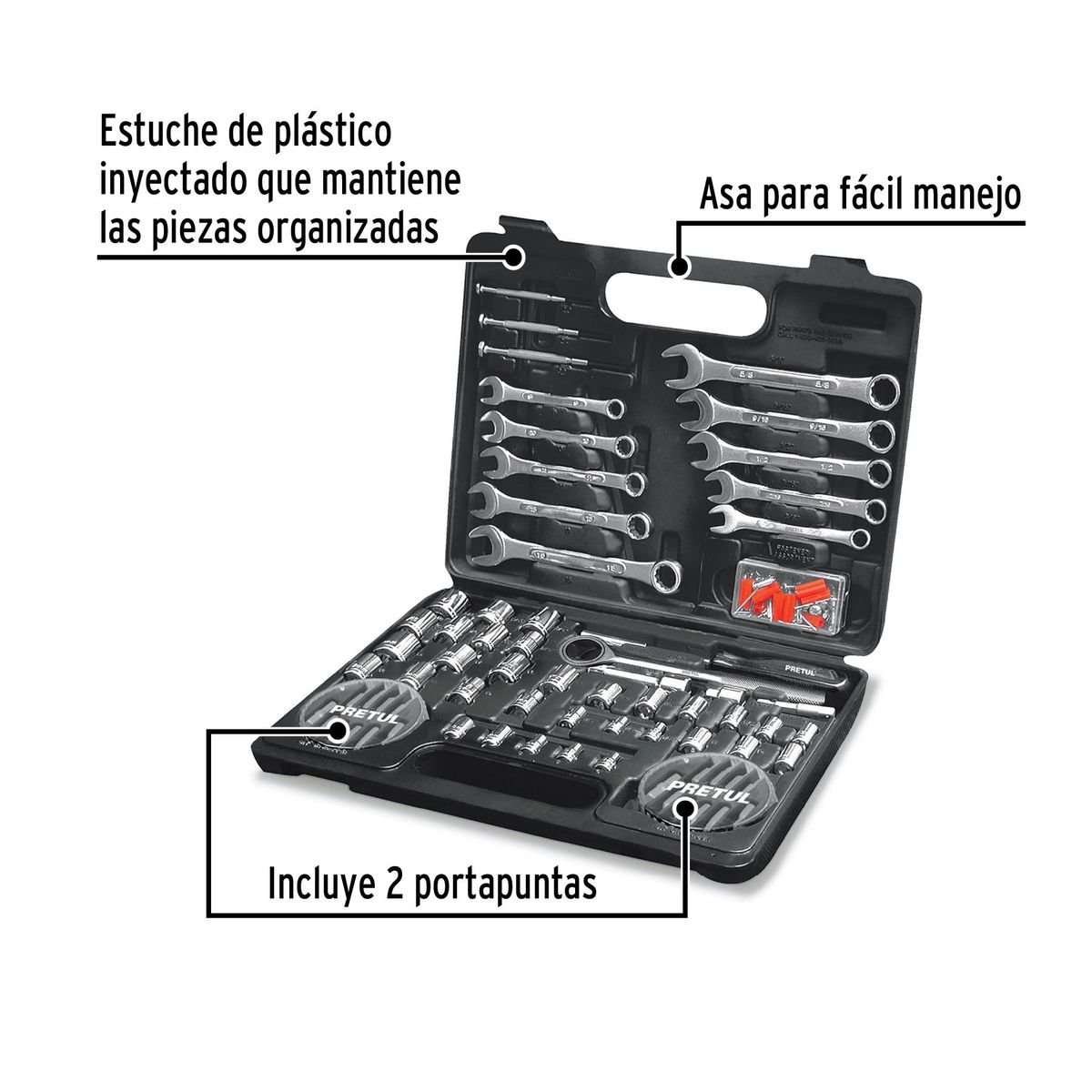 PRETUL - Juego de 71 herramientas 1/4" y 3/8" para mecánico