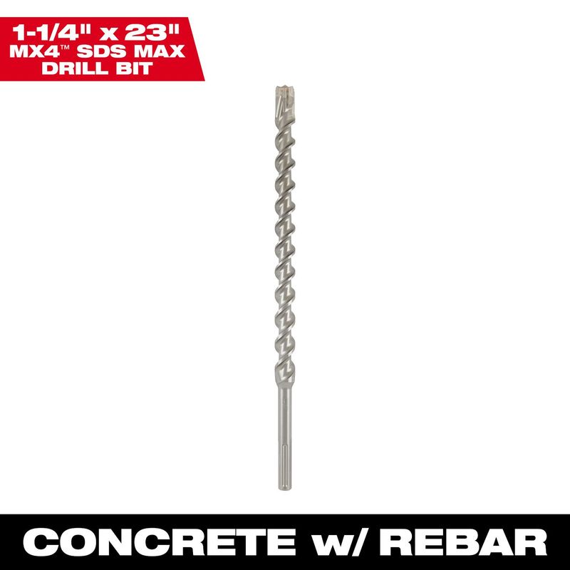 MILWAUKEE - Broca para martillo perforador SDS MAX 4ct 1-1/4 X 23 pulg. 48-20-3972