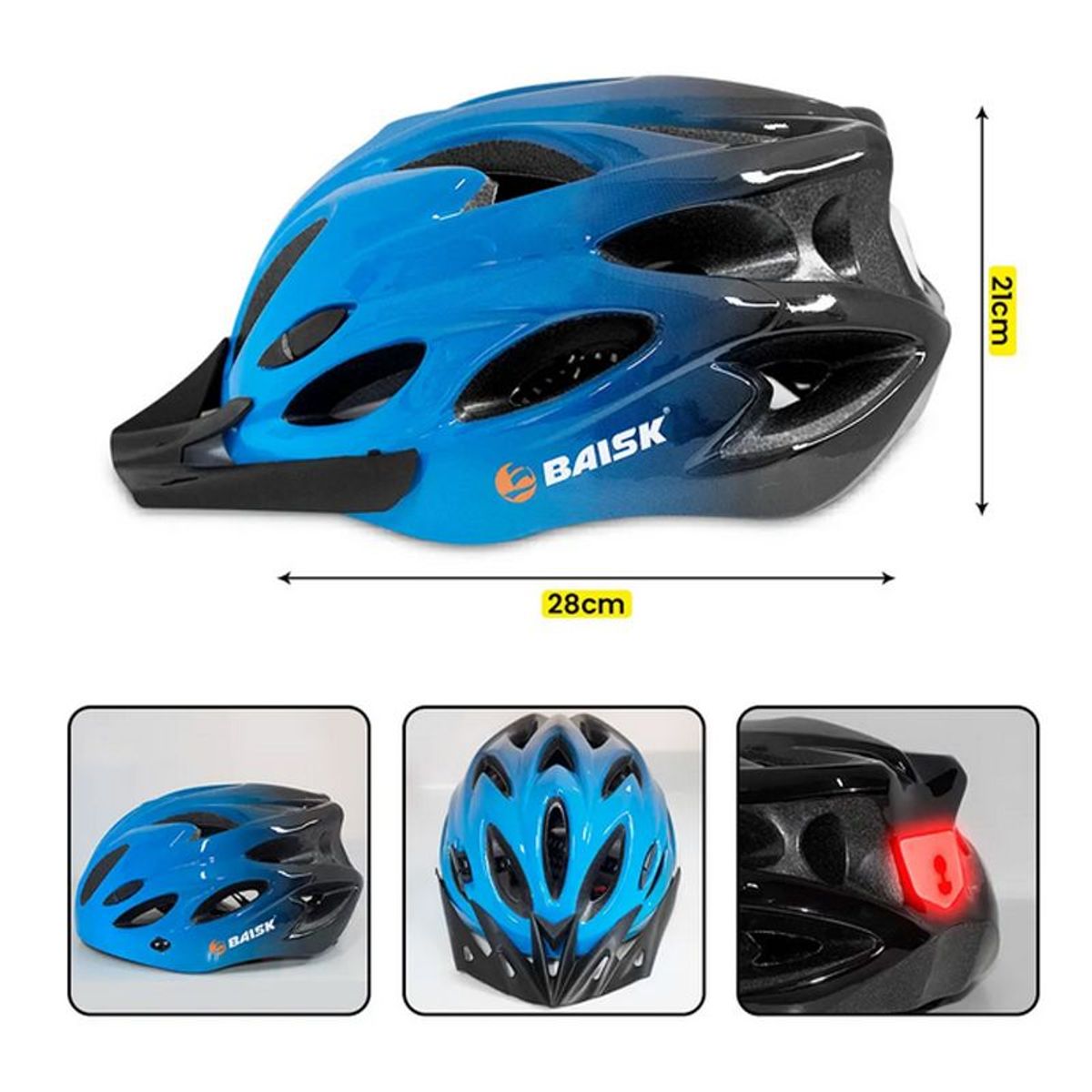 GENERICO - Casco para Bicicleta con Luz Recargable USB Ciclismo - Azul