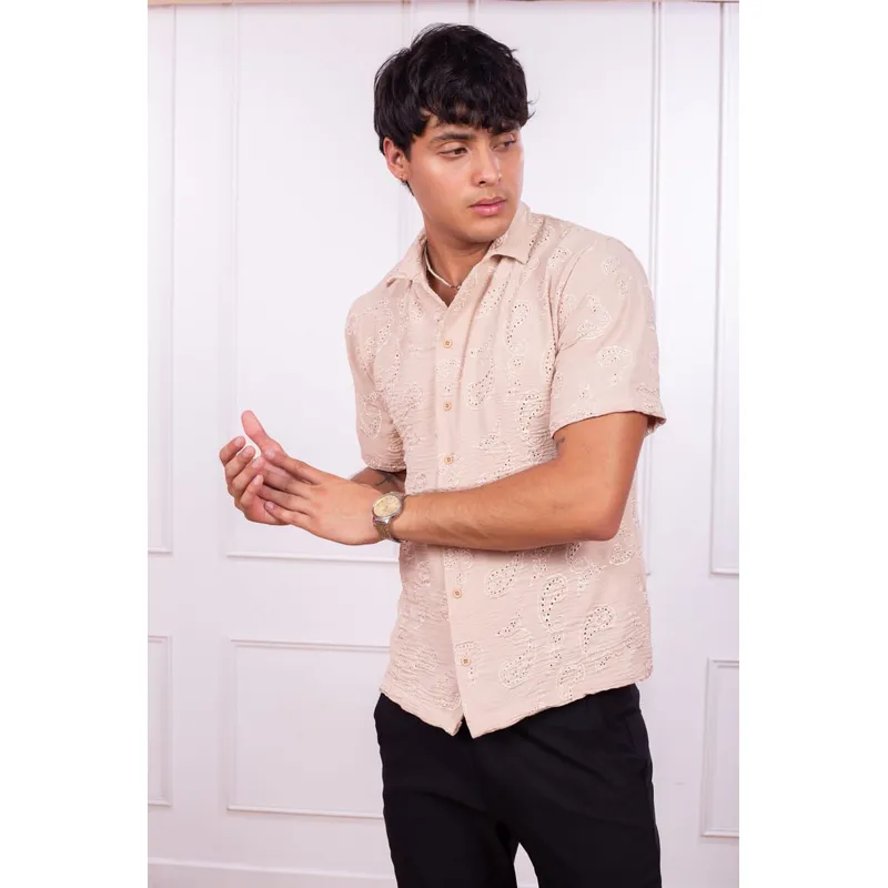DM DEXMEN - Camisa Dexmen Cuban Style Bordado Beige