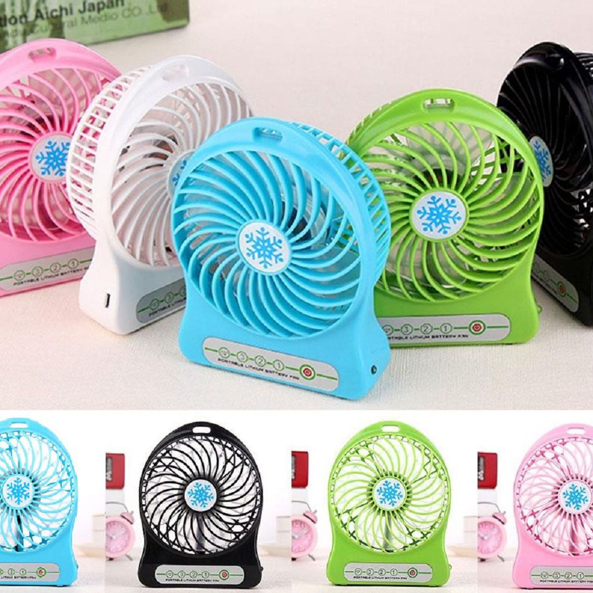 GENERICO - Pack 6 mini ventilador 3 niveles recargable portatil mini fan