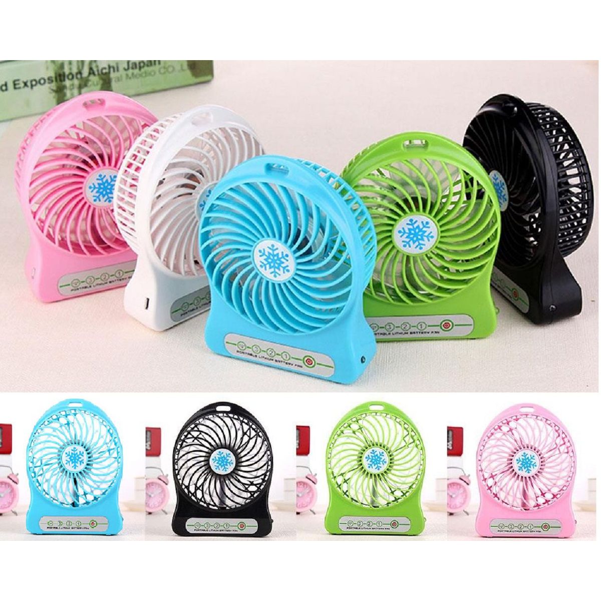 GENERICO - Pack 6 mini ventilador 3 niveles recargable portatil mini fan