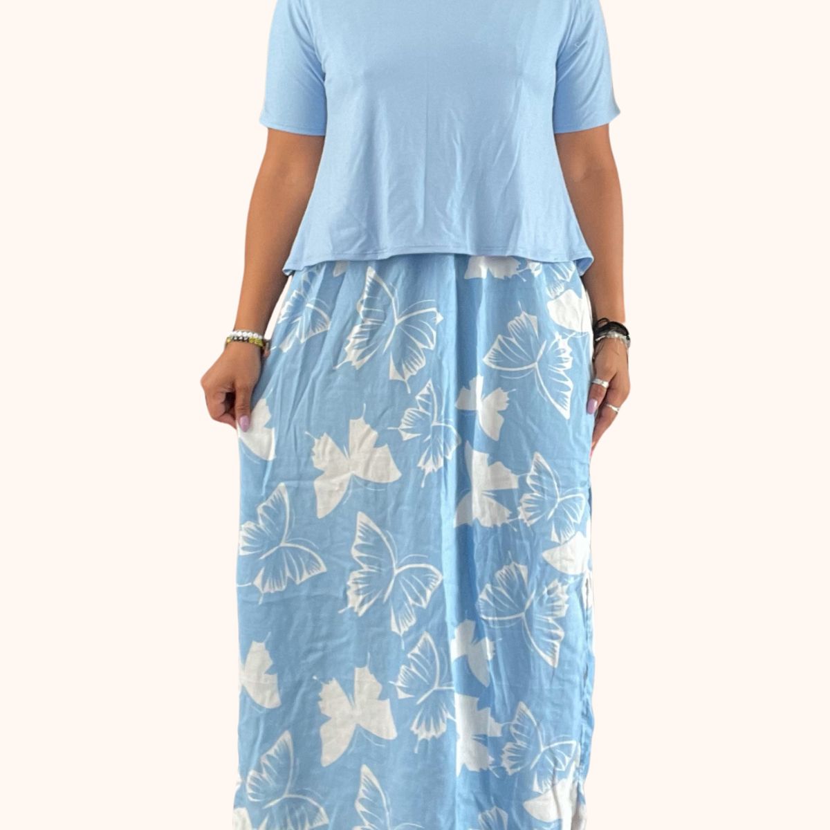 GENERICO - Vestido Maternal Falda Maxi Polo de Lactancia FloreadoCeleste