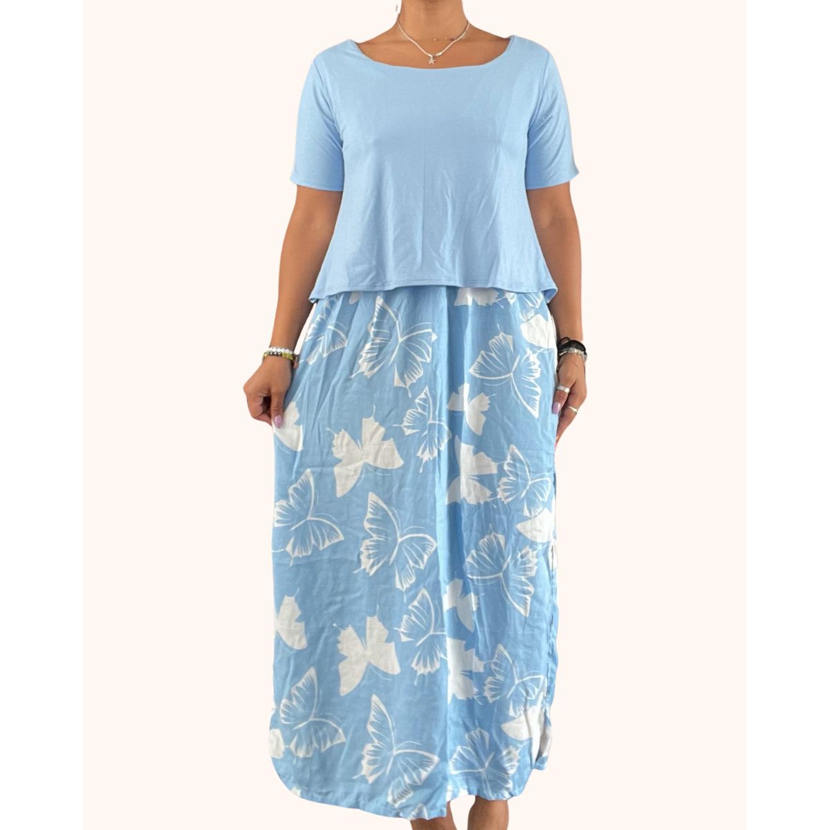 GENERICO - Vestido Maternal Falda Maxi Polo de Lactancia FloreadoCeleste