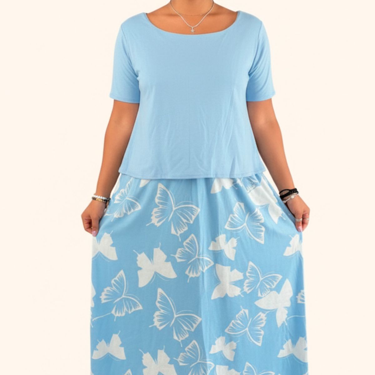 GENERICO - Vestido Maternal Falda Maxi Polo de Lactancia FloreadoCeleste
