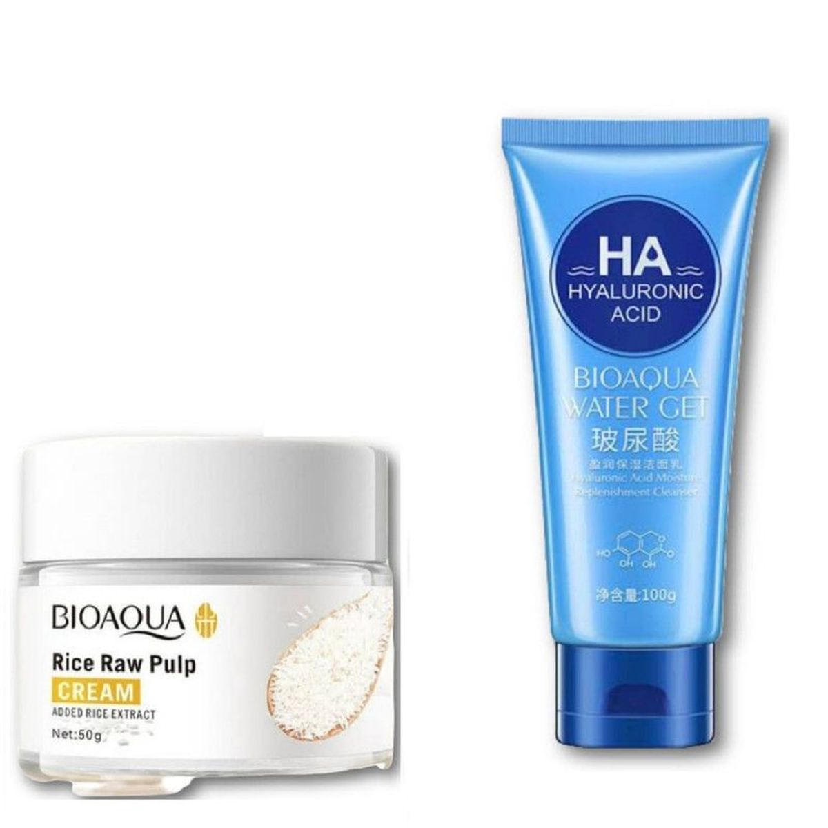 BIOAQUA - PACK CREMA ACLARANTE DE ARROZ Y LIMPIADOR FACIAL HIALURONICO WATER GET