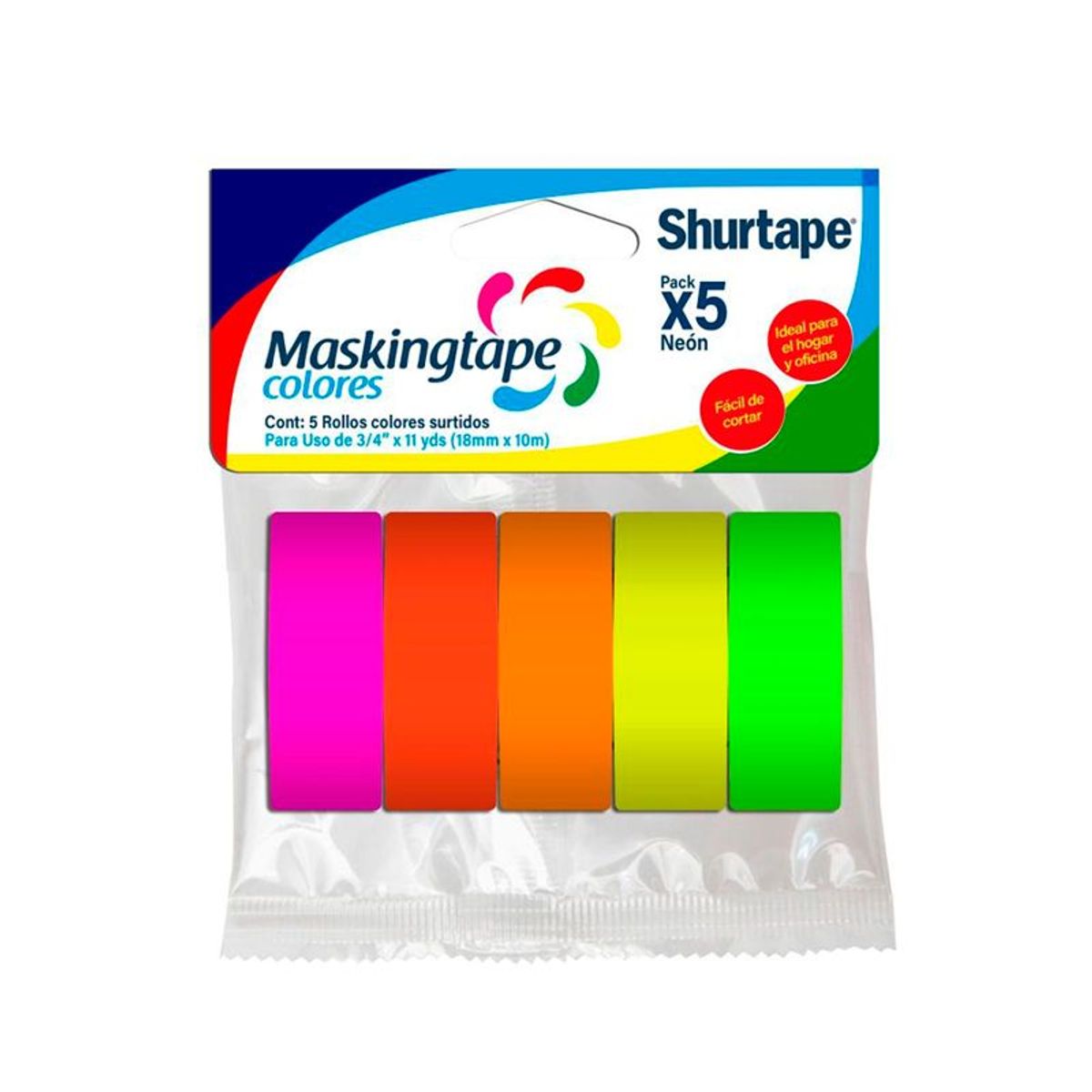 GENERICO - Paquete de 5 Cintas Adhesivas NEON