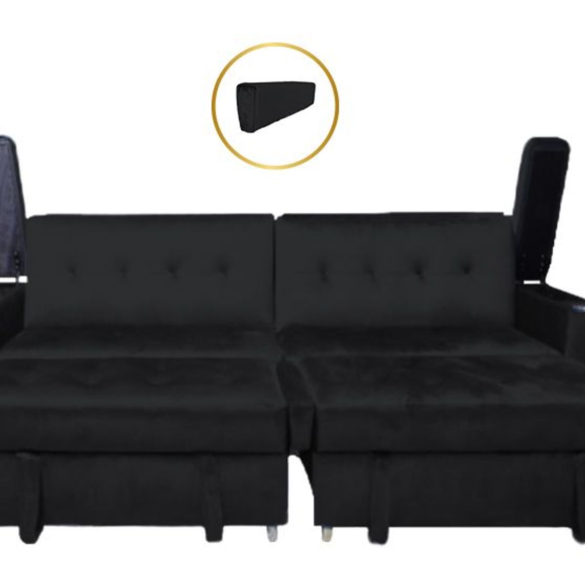 BARAKA HOME - Sofa Cama Madison con Portavaso y almacenamiento King - Negro