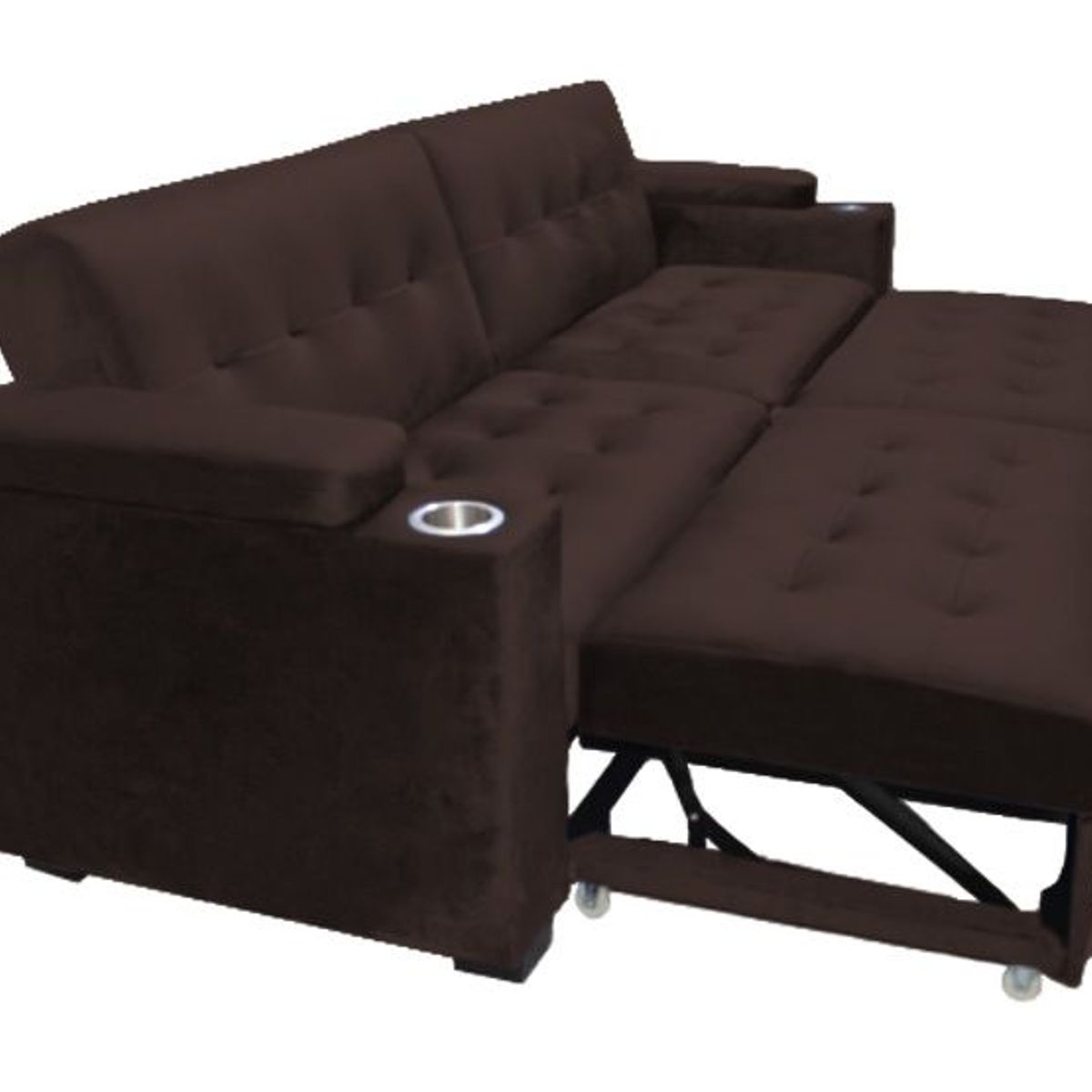BARAKA HOME - Sofa Cama Madison con Portavaso y almacenamiento King - Chocolate