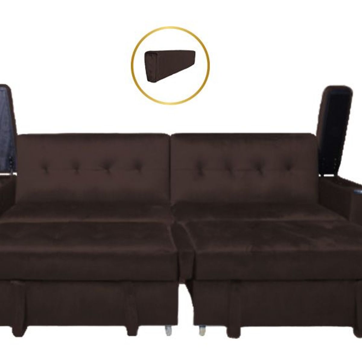 BARAKA HOME - Sofa Cama Madison con Portavaso y almacenamiento King - Chocolate