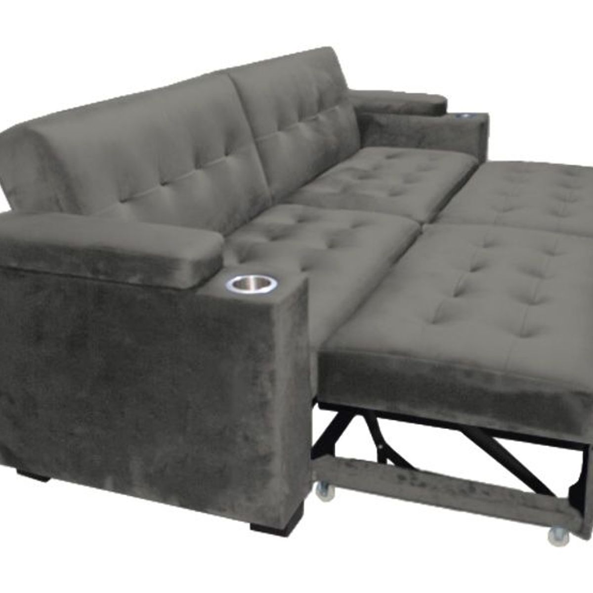 BARAKA HOME - Sofa Cama Madison con Portavaso y almacenamiento King - Gris Oscuro