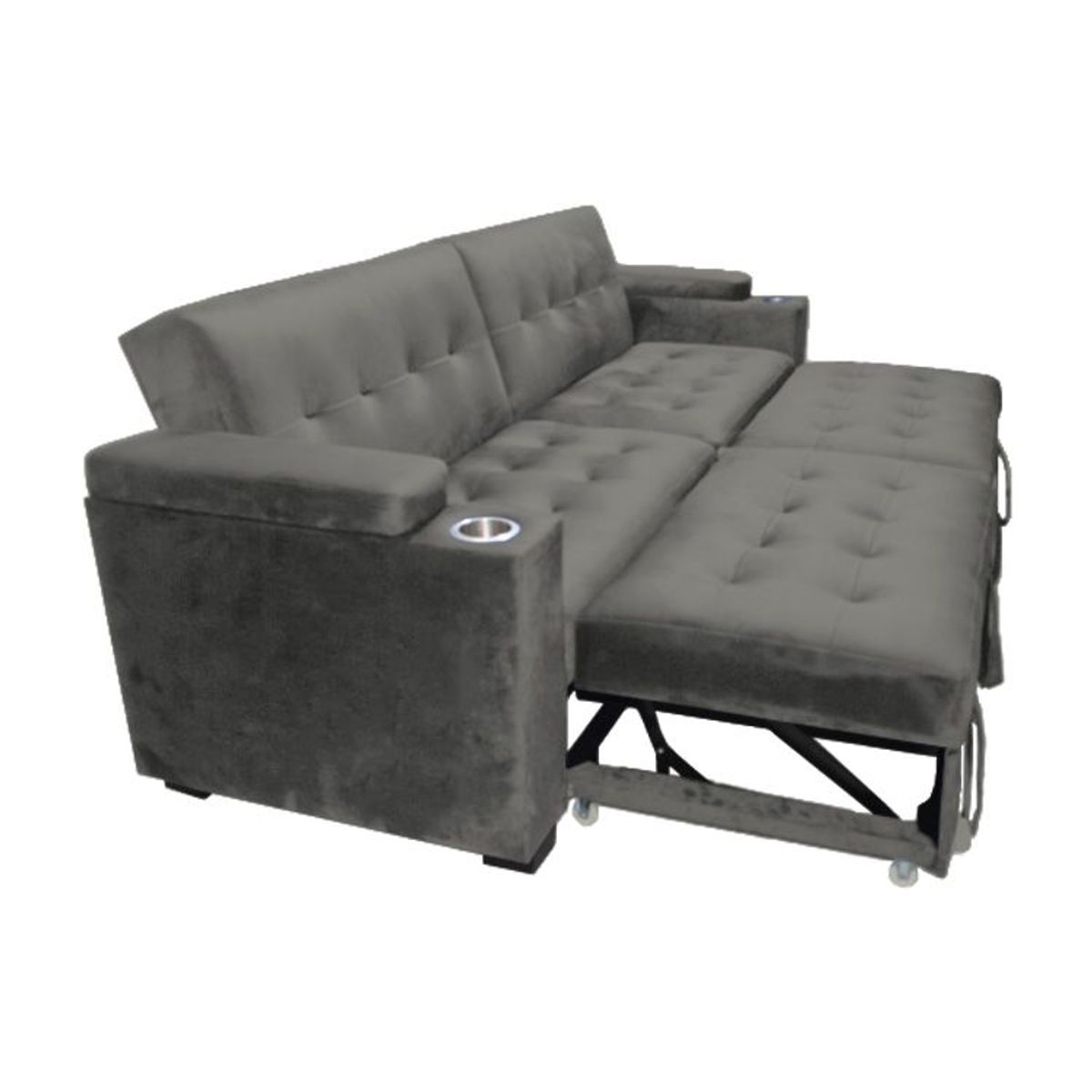 BARAKA HOME - Sofa Cama Madison con Portavaso y almacenamiento King - Gris Oscuro