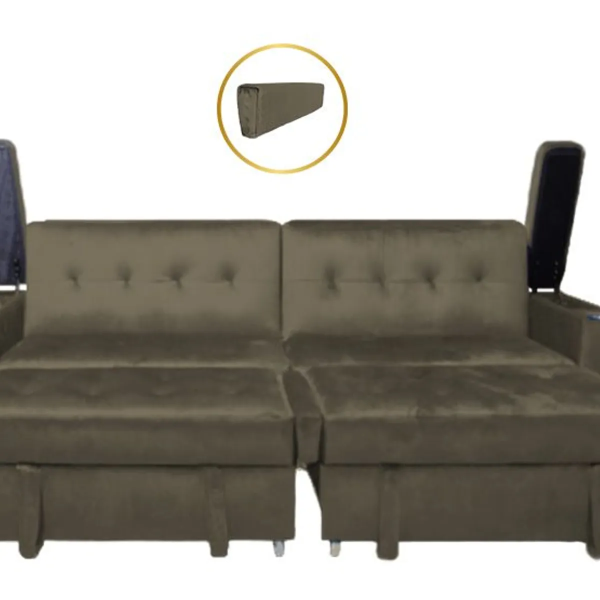 BARAKA HOME - Sofa Cama Madison con Portavaso y almacenamiento King - Beige Oscuro