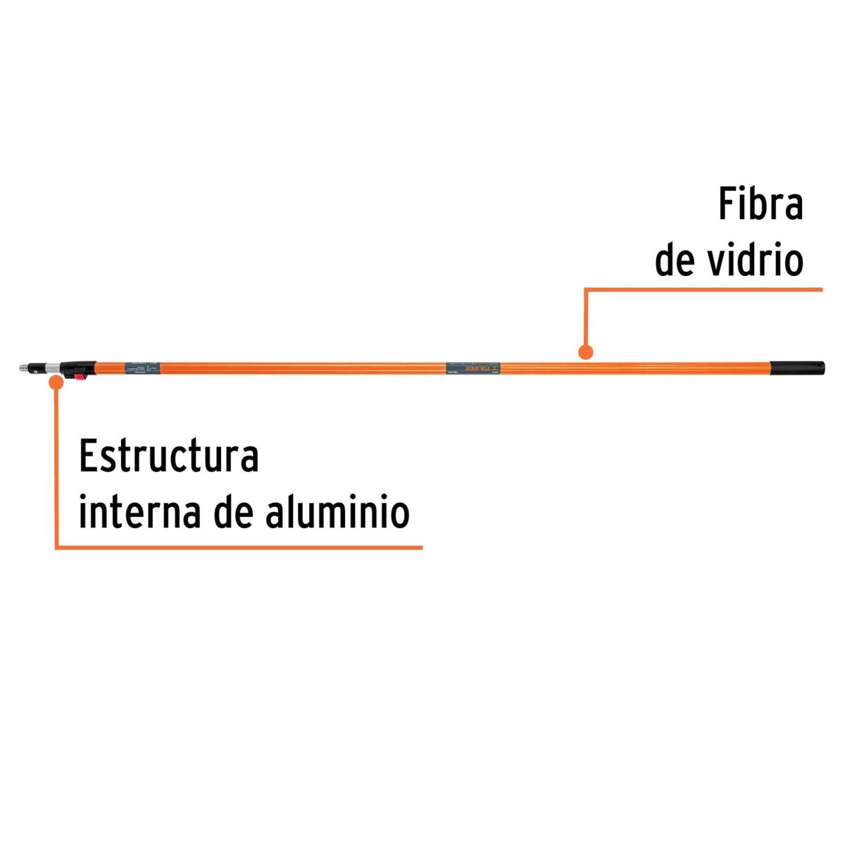 TRUPER - Extensión para pintar, 3.6 m, TELESCOPICA para rodillo Truper