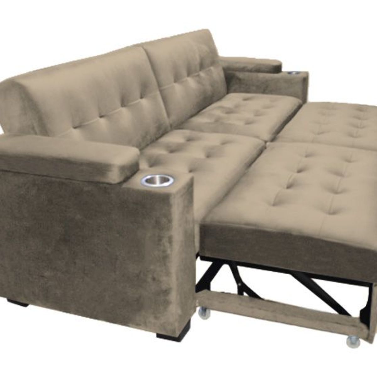 BARAKA HOME - Sofa Cama Madison con Portavaso y almacenamiento King - Beige Claro