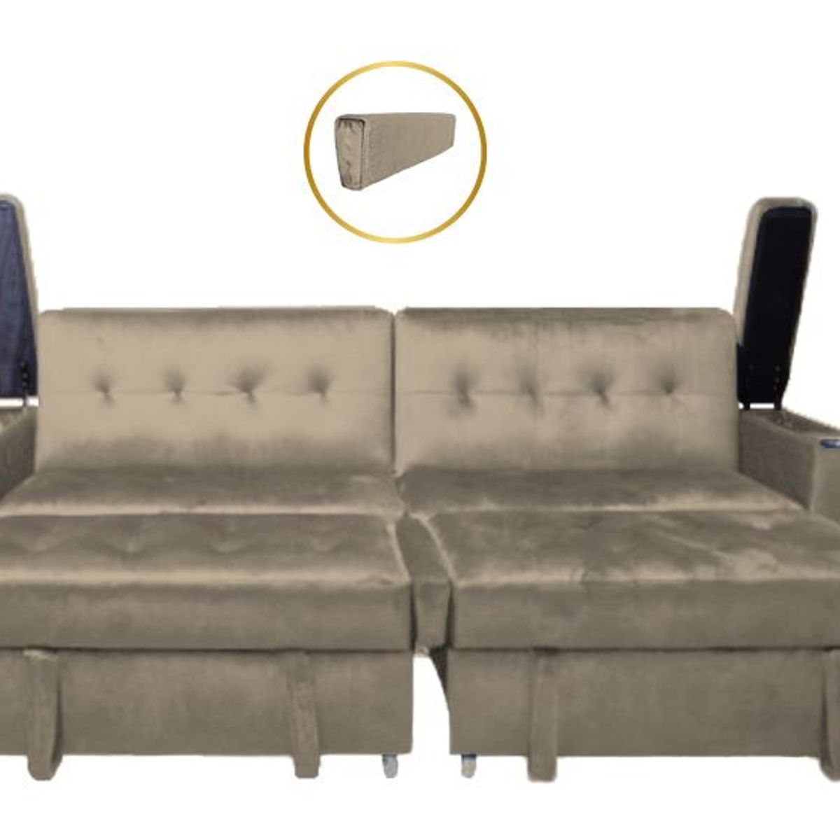 BARAKA HOME - Sofa Cama Madison con Portavaso y almacenamiento King - Beige Claro