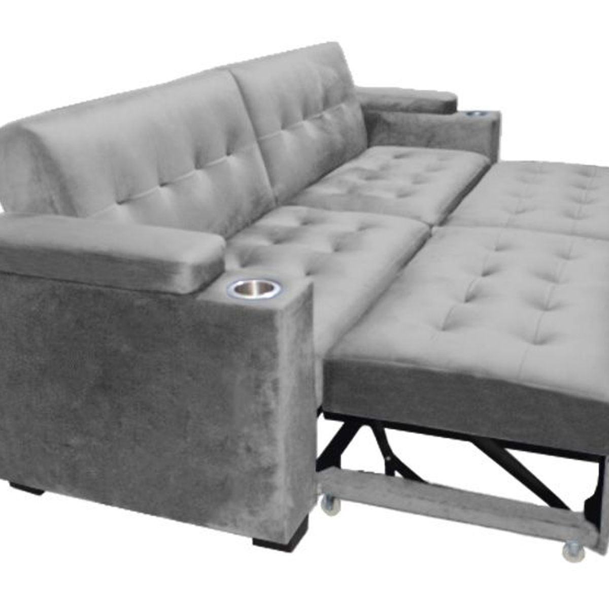 BARAKA HOME - Sofa Cama Madison con Portavaso y almacenamiento King - Gris Claro