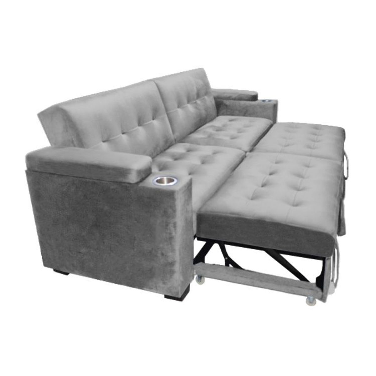 BARAKA HOME - Sofa Cama Madison con Portavaso y almacenamiento King - Gris Claro
