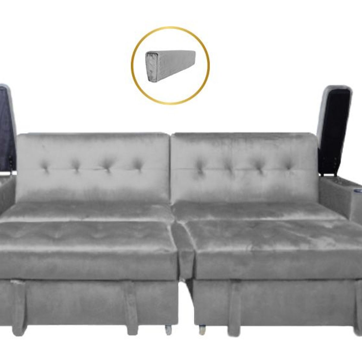 BARAKA HOME - Sofa Cama Madison con Portavaso y almacenamiento King - Gris Claro
