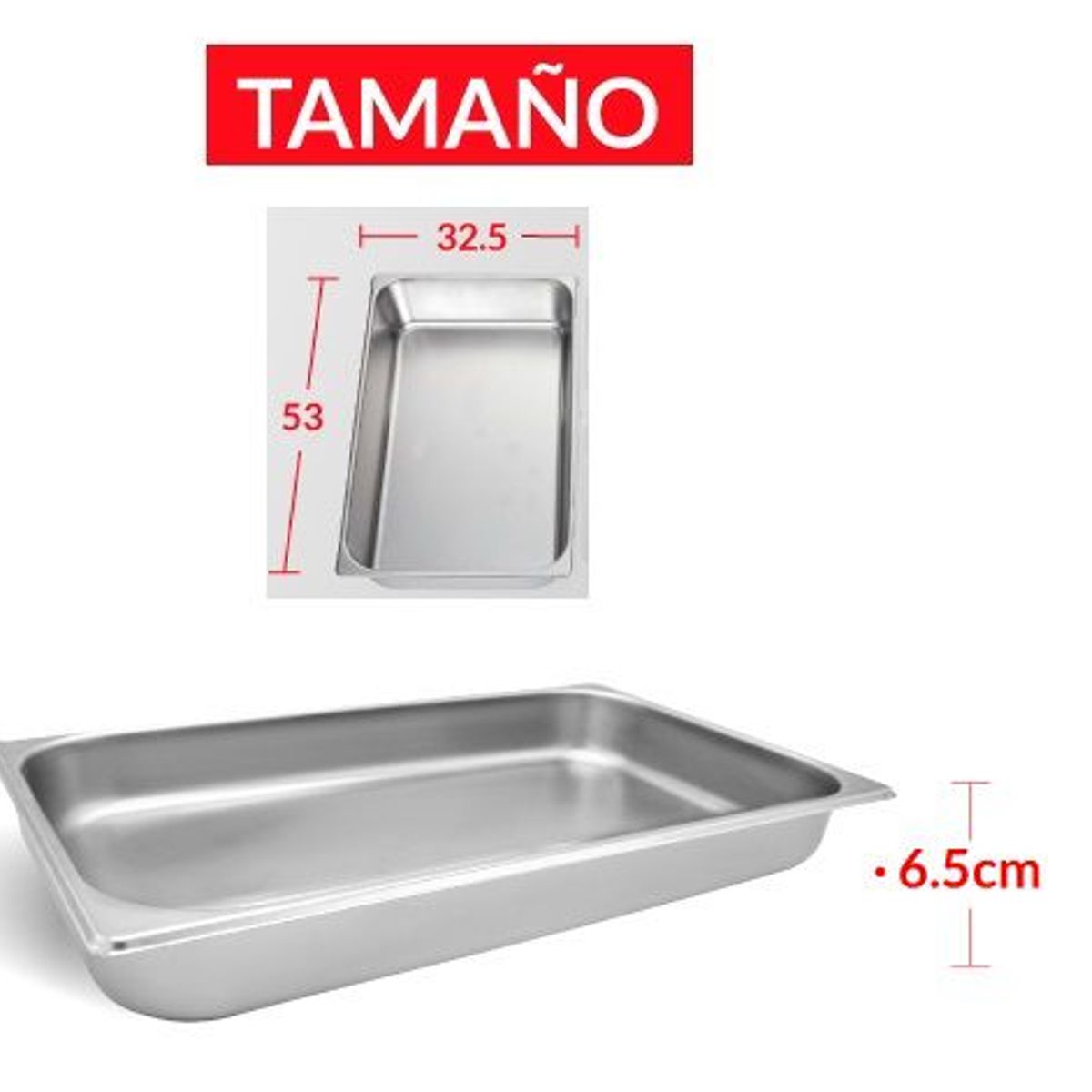 TIGERBEE - BANDEJA GASTRONÓMICA DE ACERO 53 cm x 32.5 x 6.5 cm