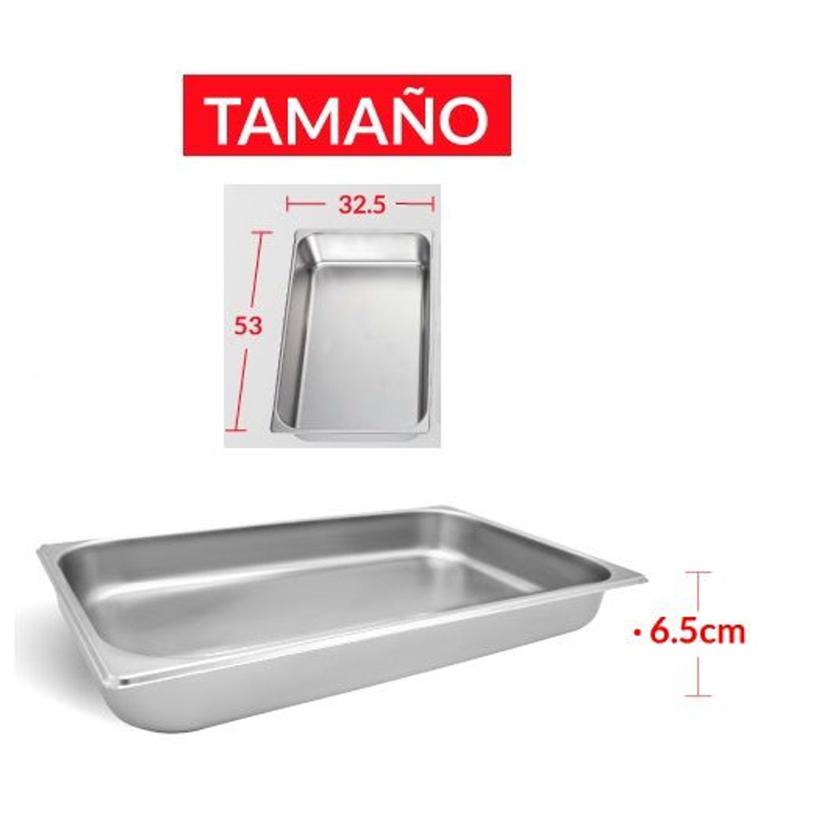 TIGERBEE - BANDEJA GASTRONÓMICA DE ACERO 53 cm x 32.5 x 6.5 cm