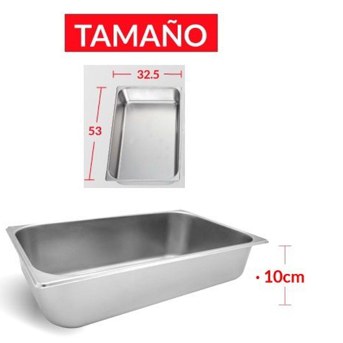 TIGERBEE - BANDEJA GASTRONÓMICA DE ACERO 53 cm x 32.5 x 10 cm