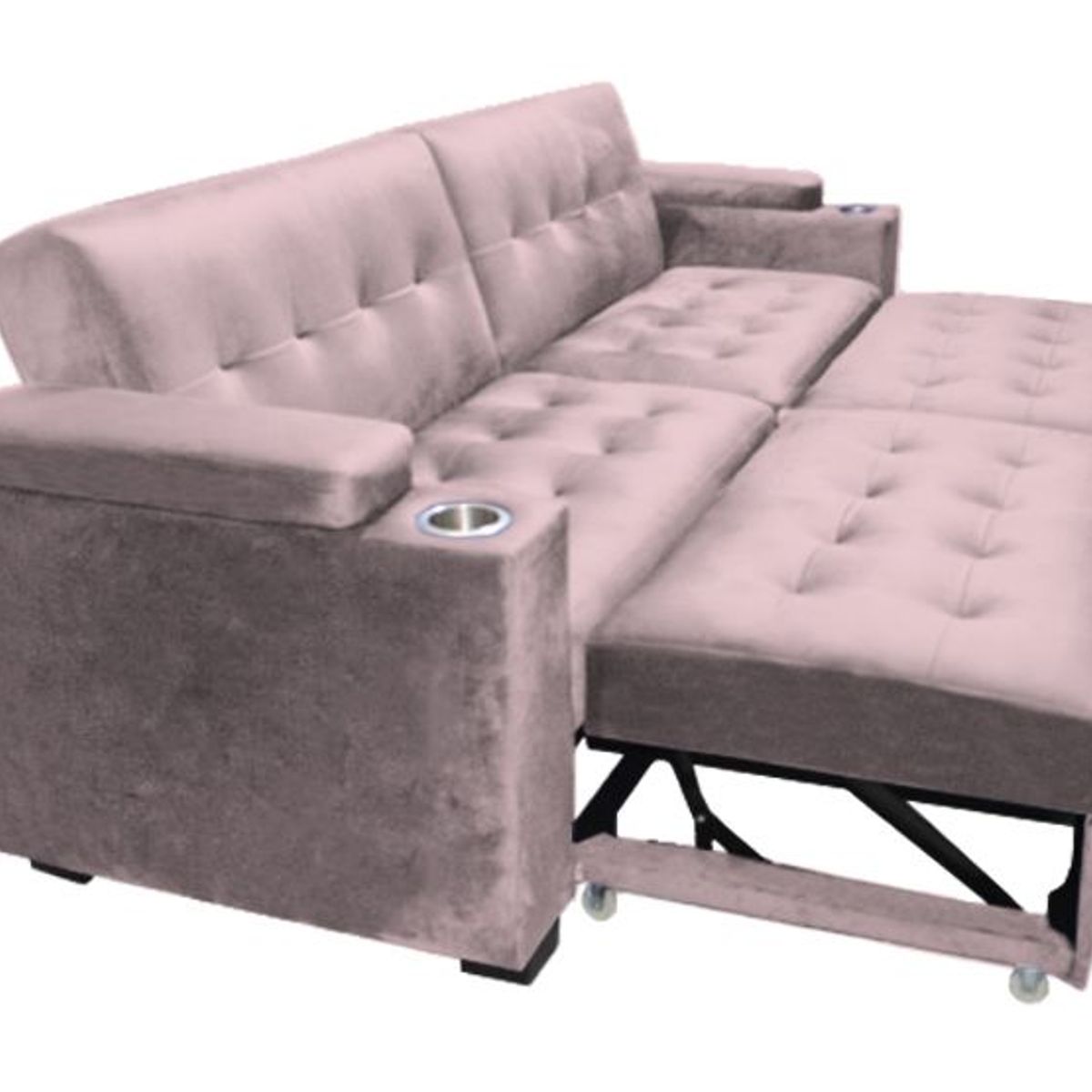 BARAKA HOME - Sofa Cama Madison con Portavaso y almacenamiento King - Rosado