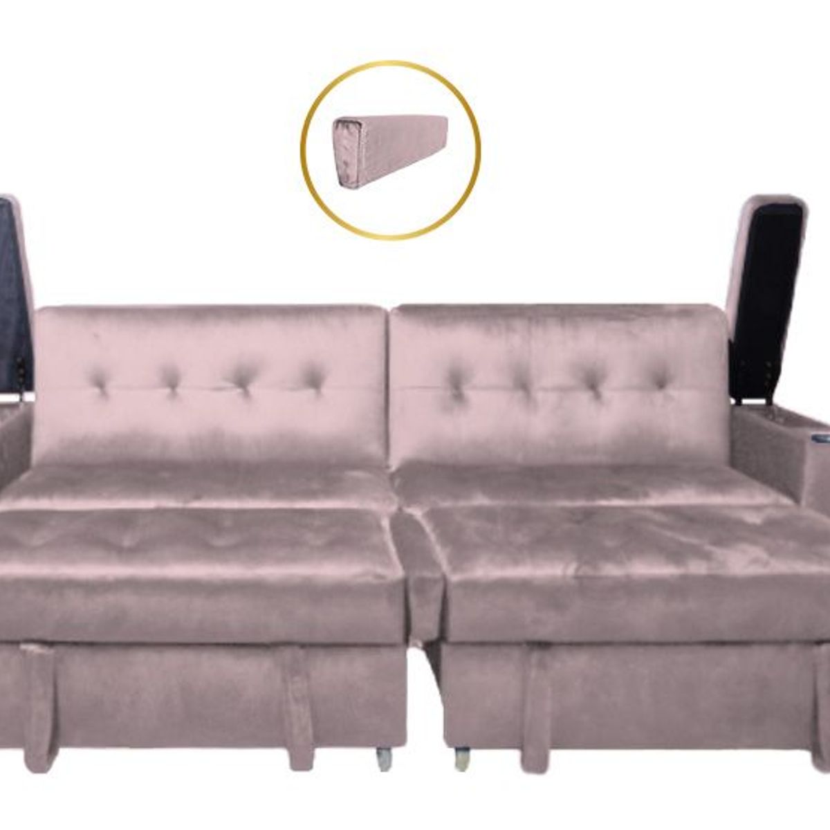 BARAKA HOME - Sofa Cama Madison con Portavaso y almacenamiento King - Rosado