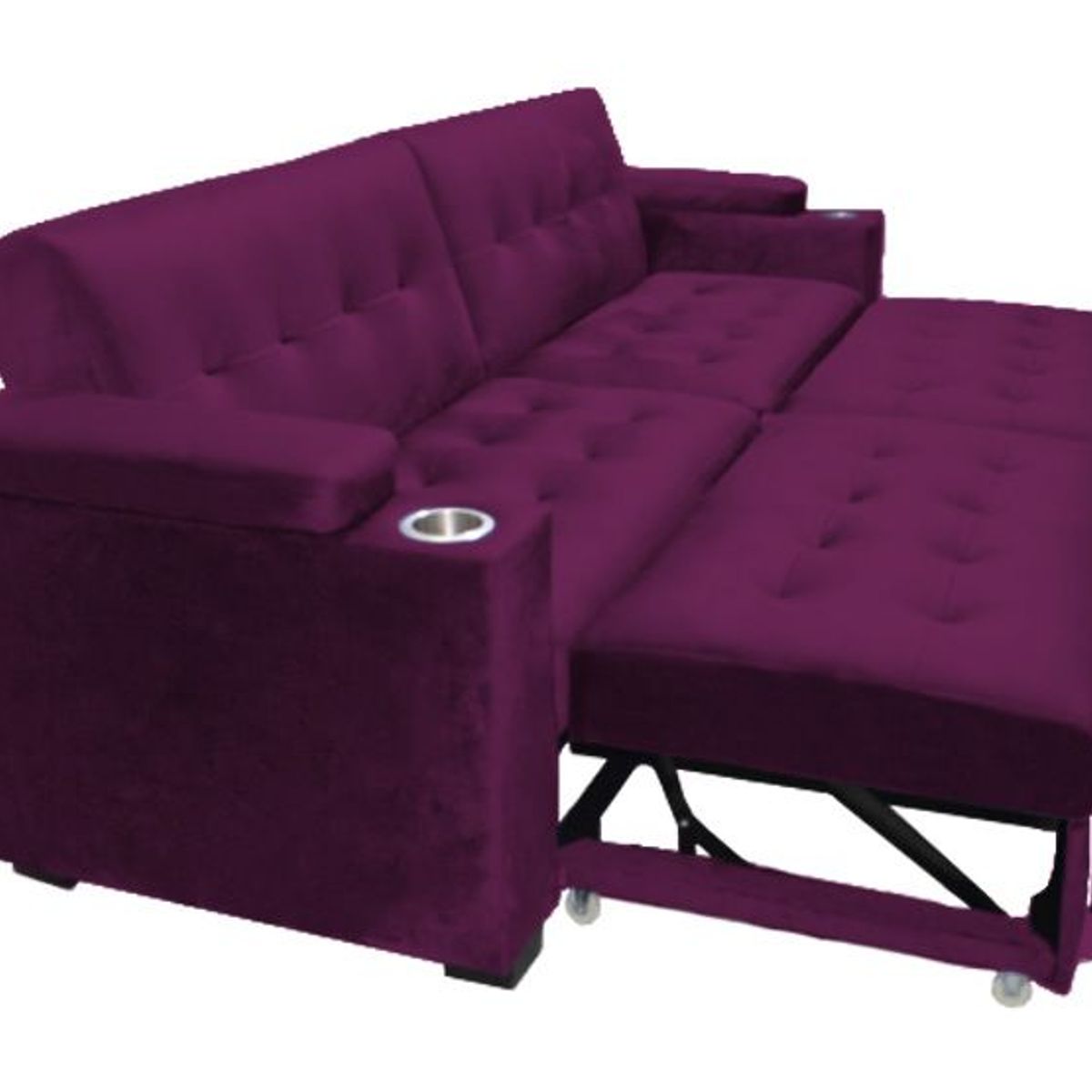 BARAKA HOME - Sofa Cama Madison con Portavaso y almacenamiento King - Púrpura