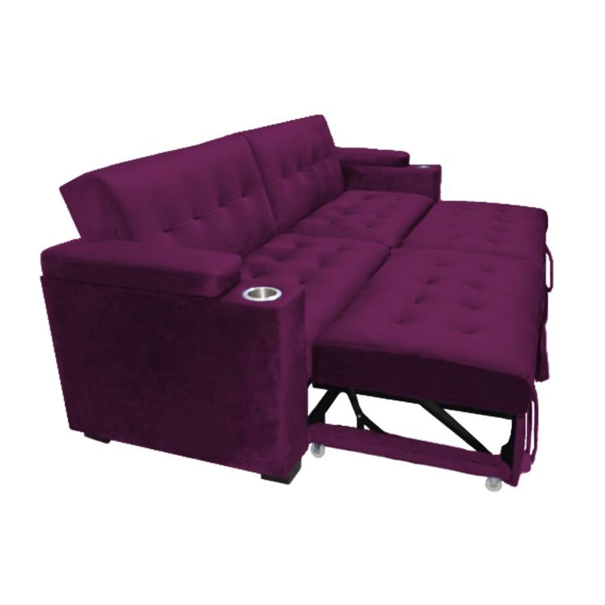 BARAKA HOME - Sofa Cama Madison con Portavaso y almacenamiento King - Púrpura