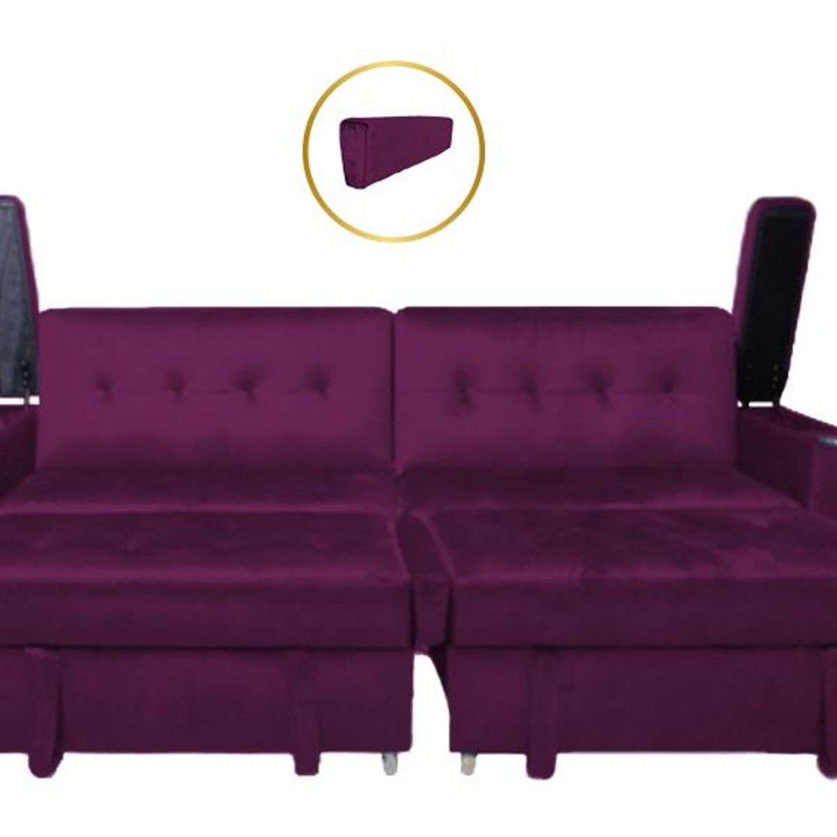 BARAKA HOME - Sofa Cama Madison con Portavaso y almacenamiento King - Púrpura