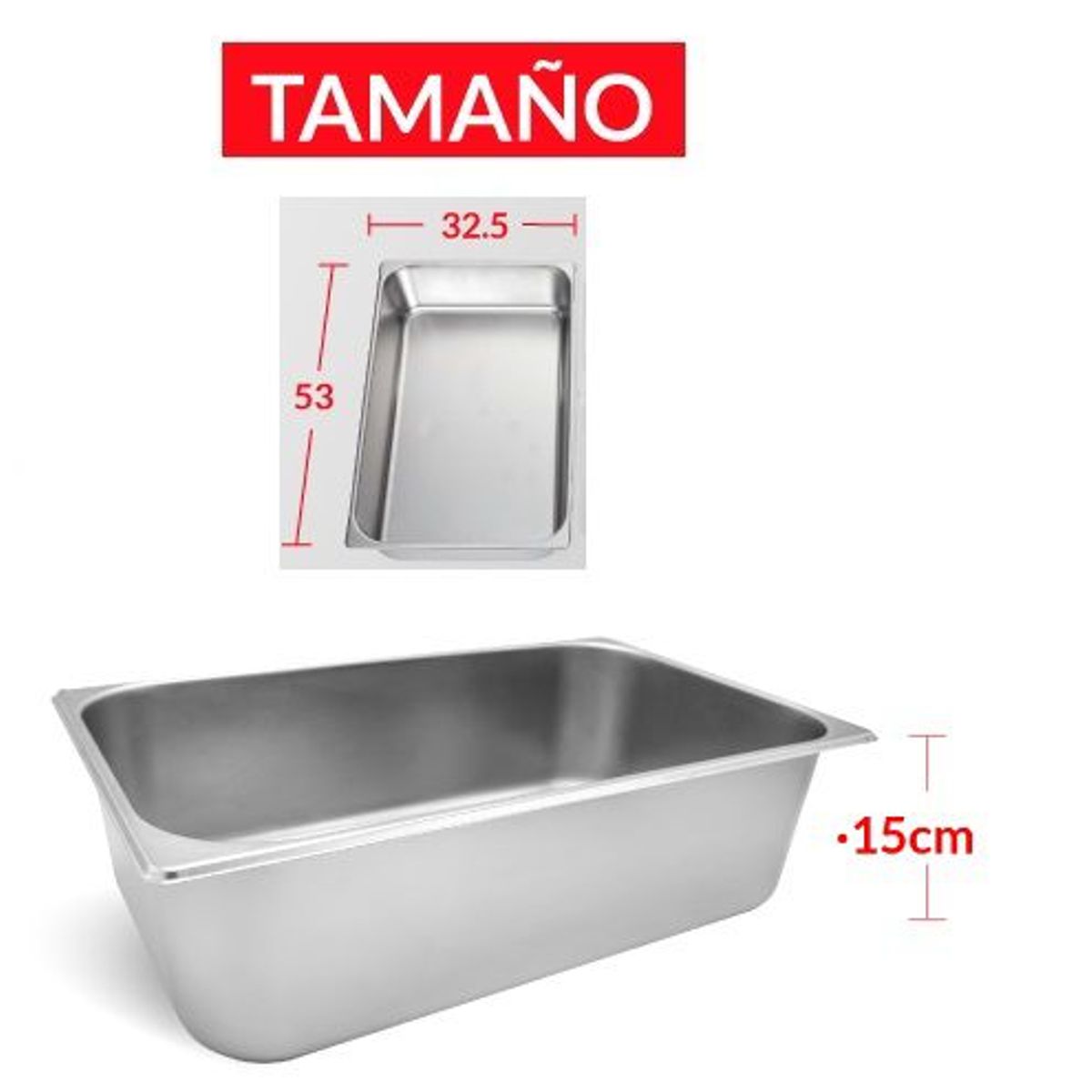 TIGERBEE - BANDEJA GASTRONÓMICA DE ACERO 53 cm x 32.5 x 15 cm