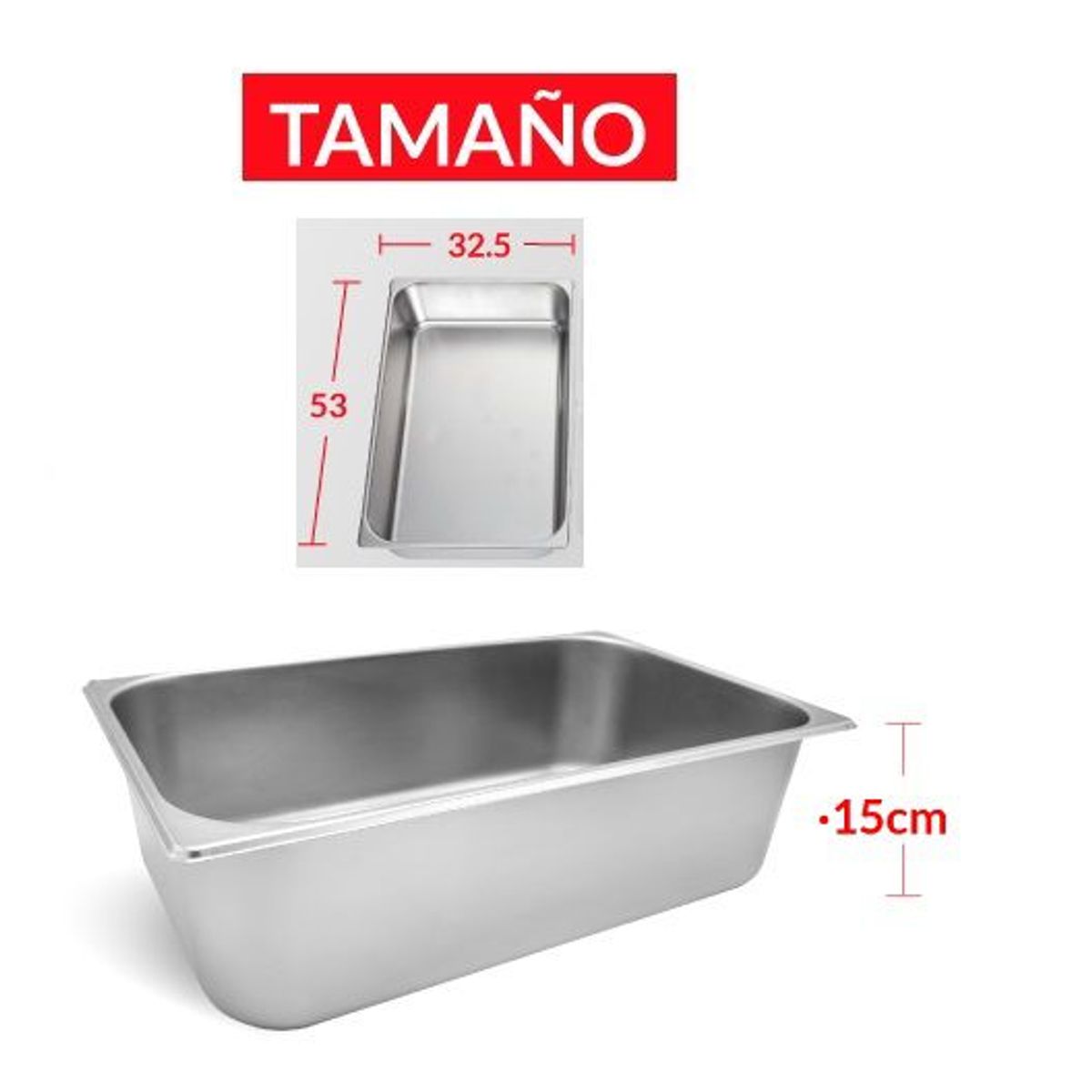 TIGERBEE - BANDEJA GASTRONÓMICA DE ACERO 53 cm x 32.5 x 15 cm