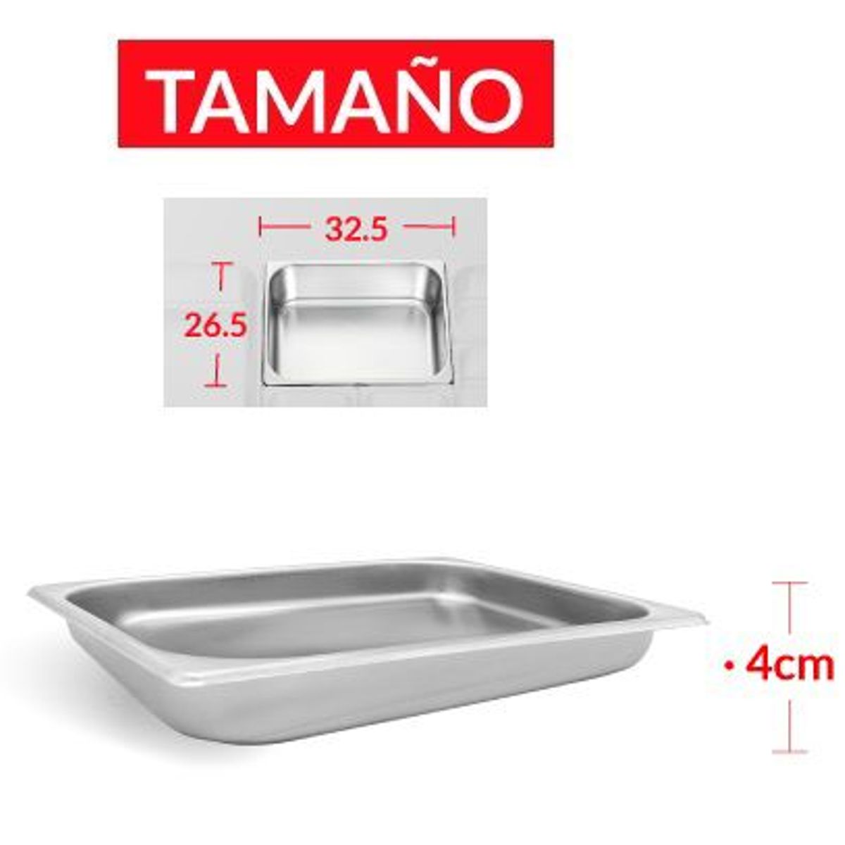 TIGERBEE - BANDEJA GASTRONÓMICA DE ACERO 26 cm x 32.5 x 4 cm