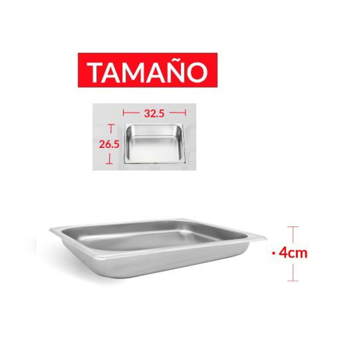 TIGERBEE - BANDEJA GASTRONÓMICA DE ACERO 26 cm x 32.5 x 4 cm