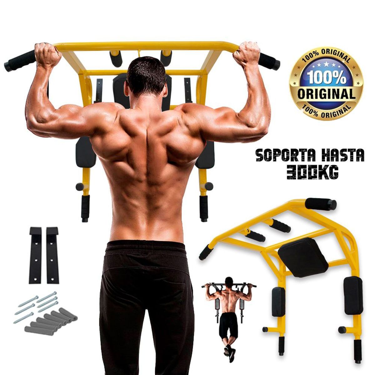 HOLGU - Barra multifuncional 15 en 1 PREMIUM soporte 350kg Yellow