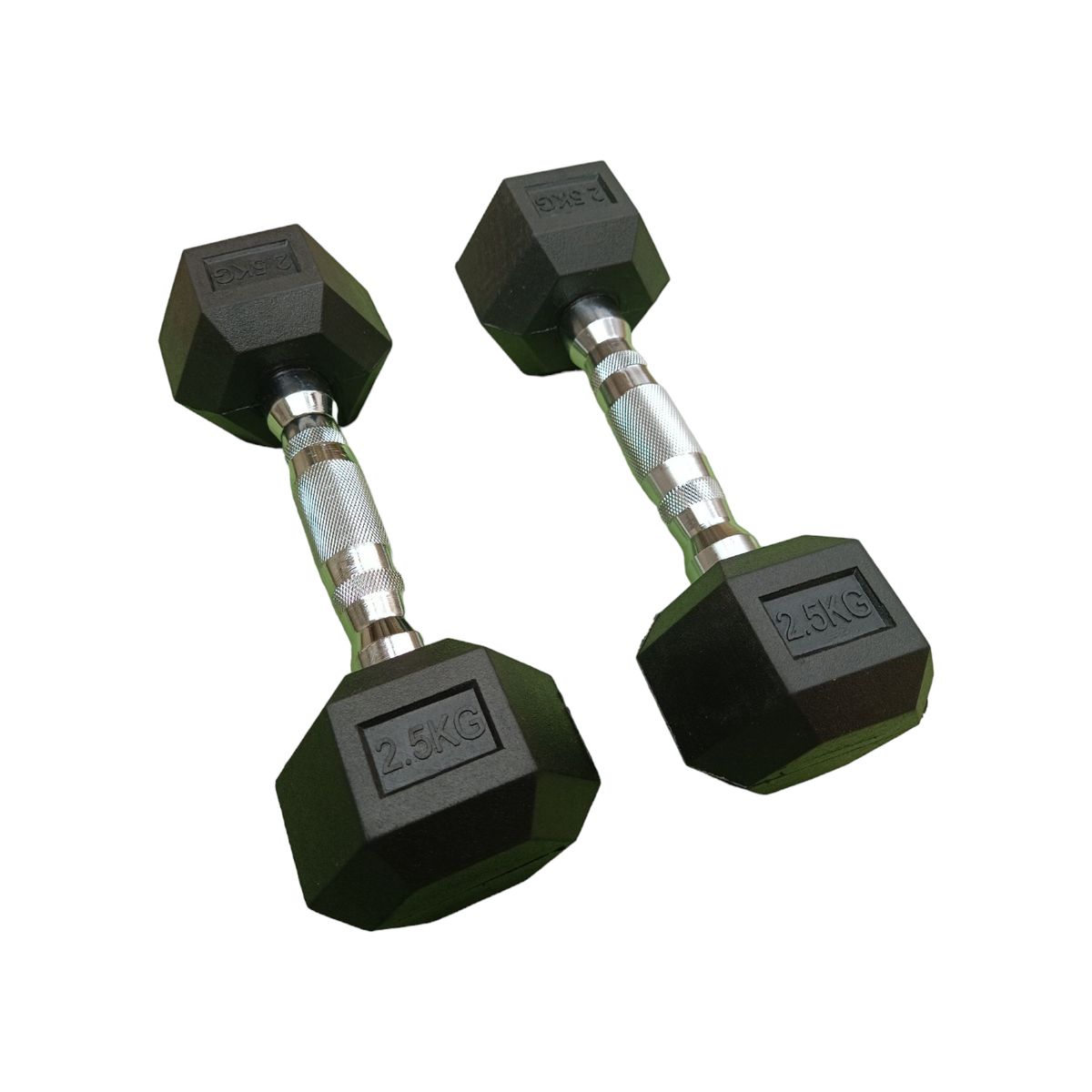 WINNER - Par de Mancuernas Hexagonales Pesas 2.5 Kg Cromadas Caucho
