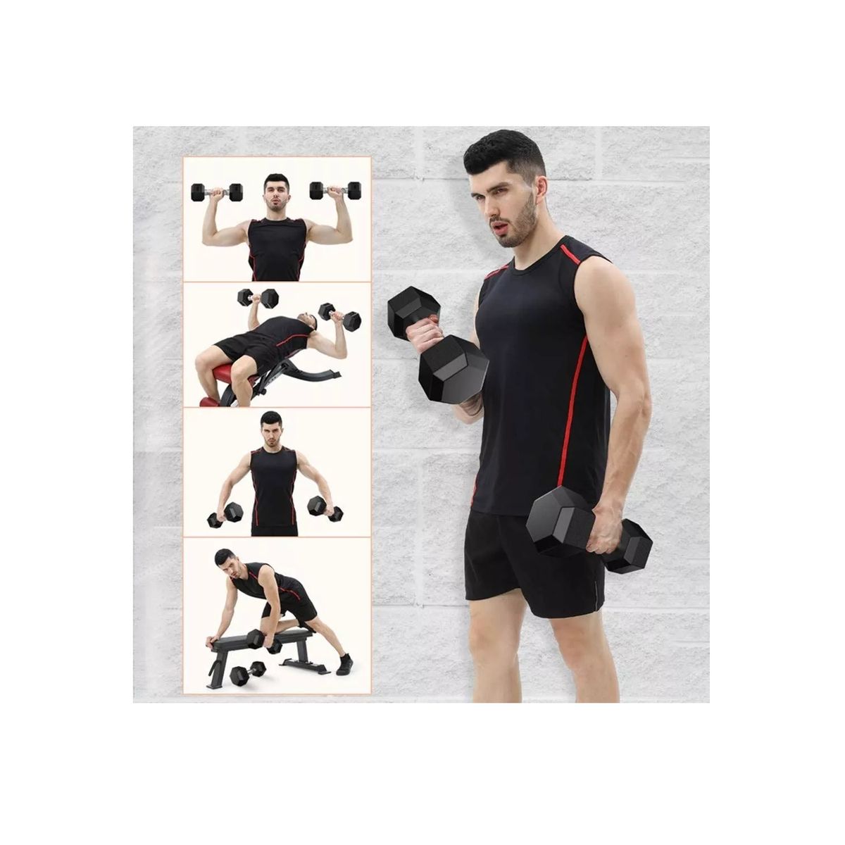 WINNER - Par de Mancuernas Hexagonales Pesas 2.5 Kg Cromadas Caucho