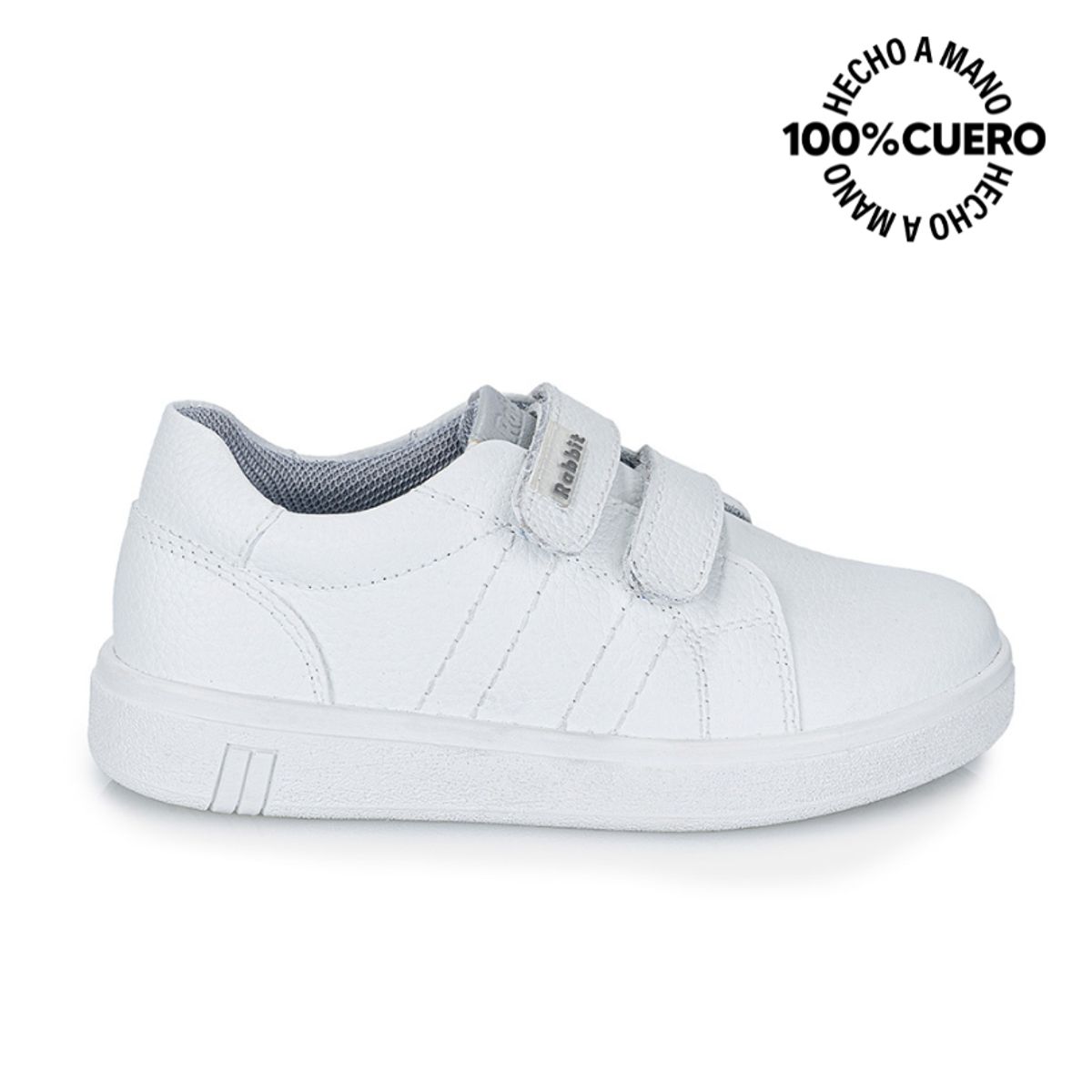 RABBIT - Zapatilla Escolar Unisex Casual ANGEL-078 K Blanco Rabbit Cuero
