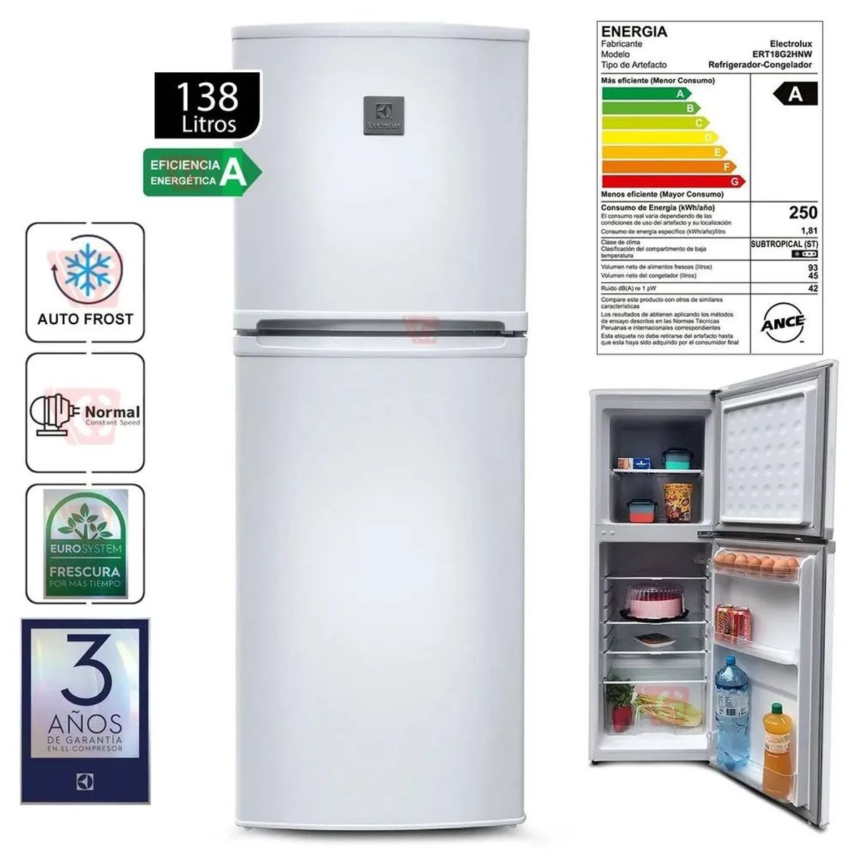ELECTROLUX - Refrigeradora con 2 puertas 138Lts Blanco