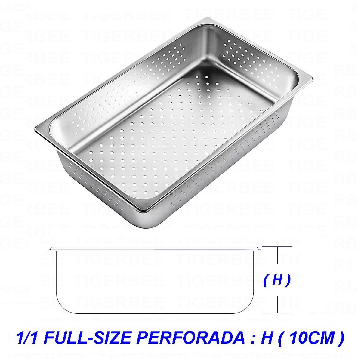 TIGERBEE - BANDEJA GASTRONÓMICA PERFORADA DE ACERO 53 cm x 32.5 x 10 cm