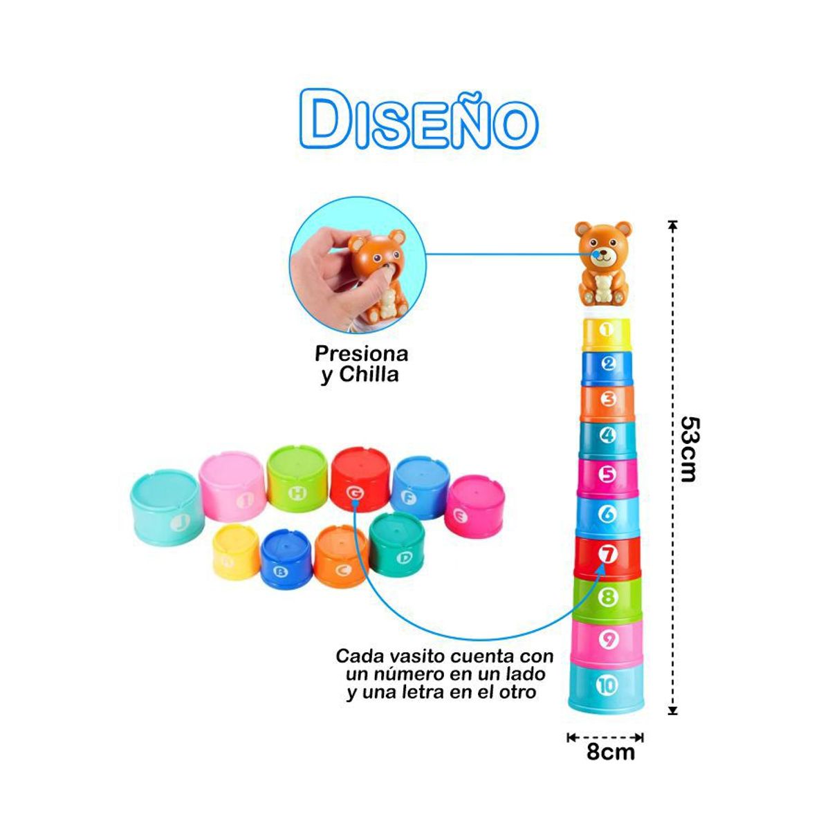GENERICO - Juguete Set de 11 Vasitos Apilables Osito