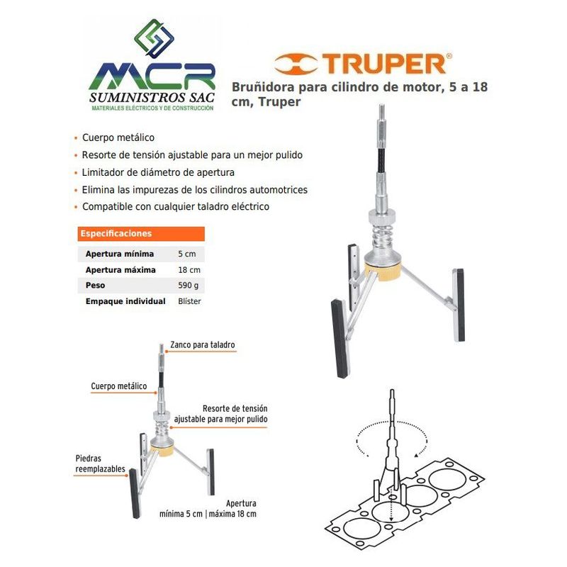 TRUPER - RECTIFICADORA O PULIDORA PARA CILINDRO DE MOTOR